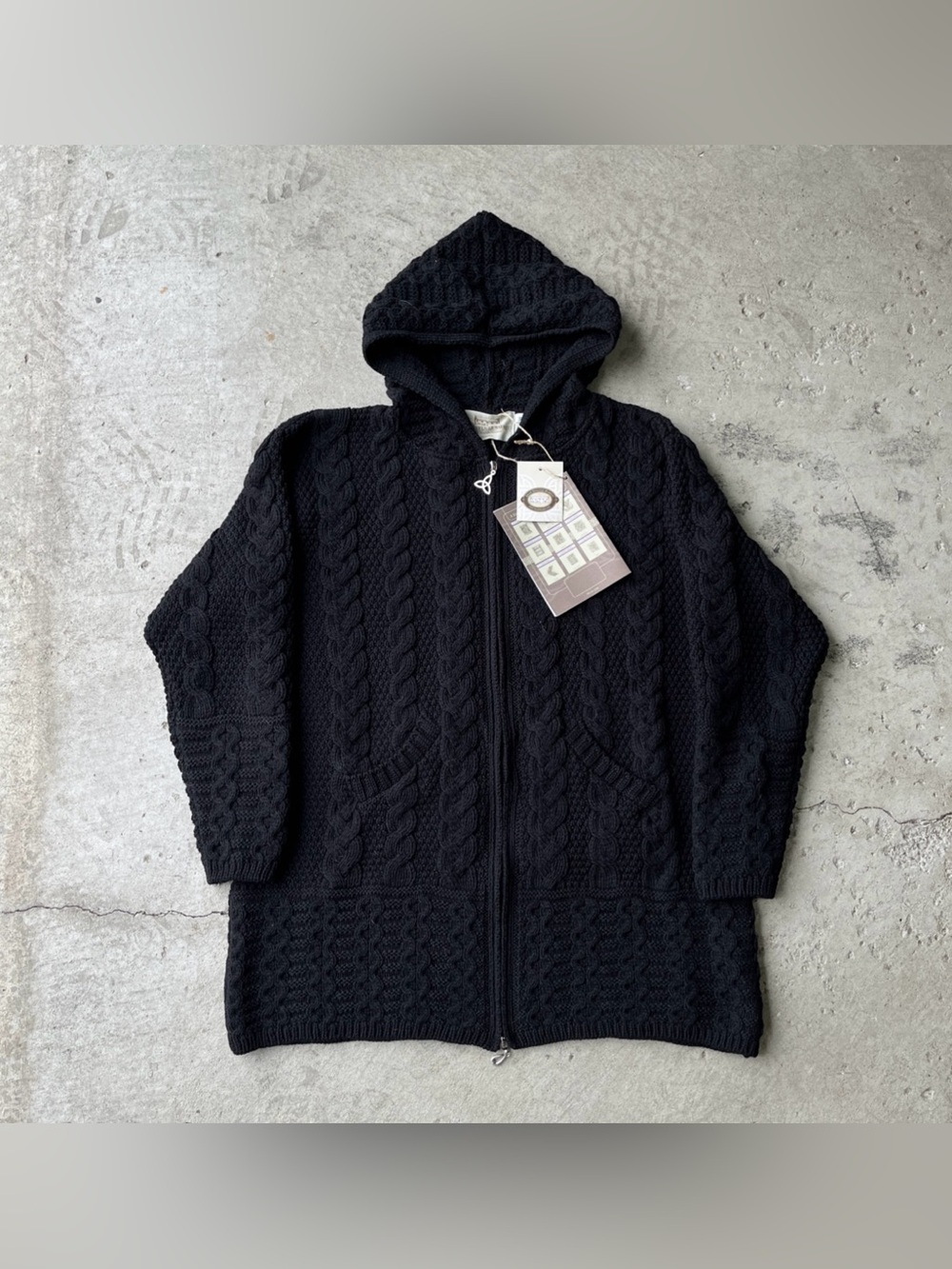 Aran Sweater Market Ireland Merino Wool Hooded Full Zip Cardigan Cable Knit XL